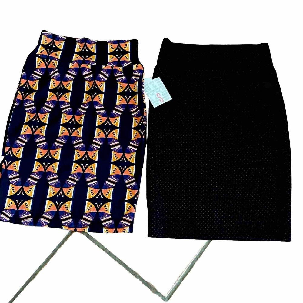 LuLaRoe Skirt Lot of Two Size Small Black Red 1 Black Orange pull on knee length